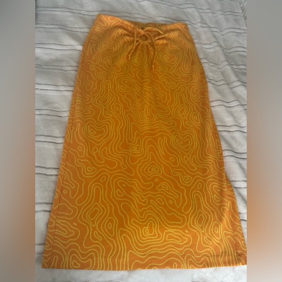 Zara Orange Abstract Printed Cutout Tie Waist Midi Skirt |M| - Picture 8 of 10